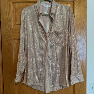 Sequin Button-Up Shirt